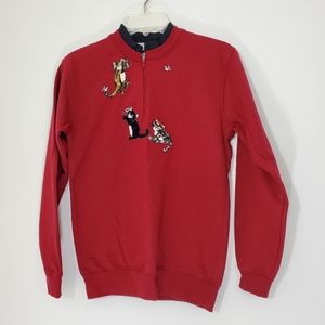 Top Stitch Maroon Cat Shirt with Fleece Lining, Size Small